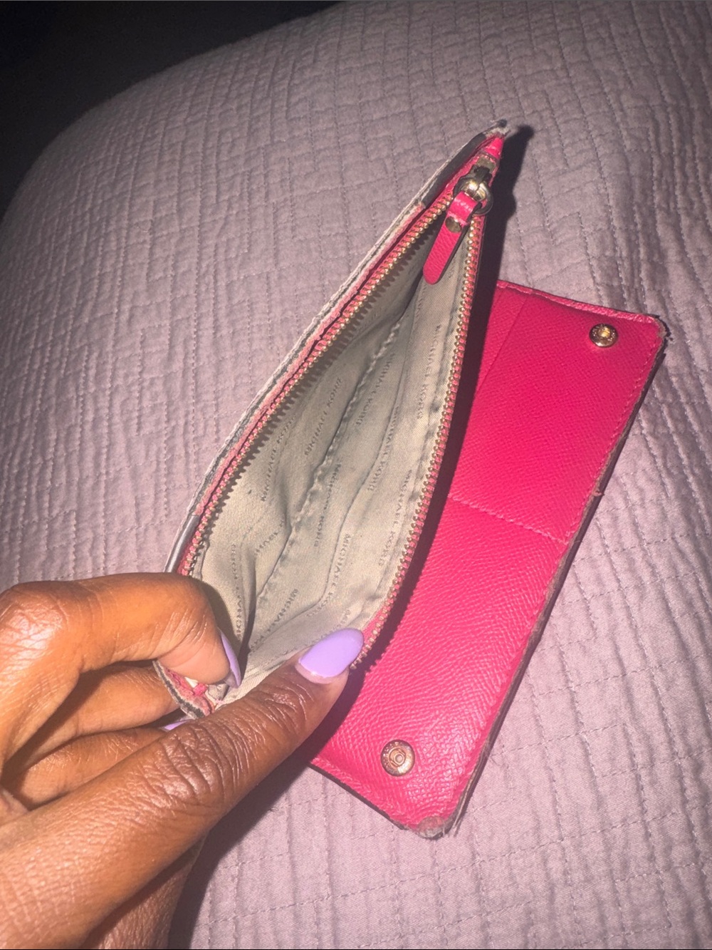 Michael Kors Light Pink Saffiano Zip Wallet with Gold Logo - Picture 5 of 5